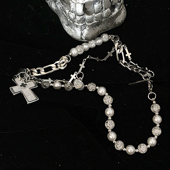 ネックレス メンズ ネックレス レディース 十字架 クロス 数珠 モード 