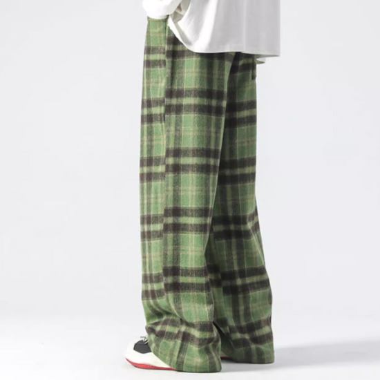 チェックパンツ メンズ ストリート系 ワイドパンツ モード系 ウール