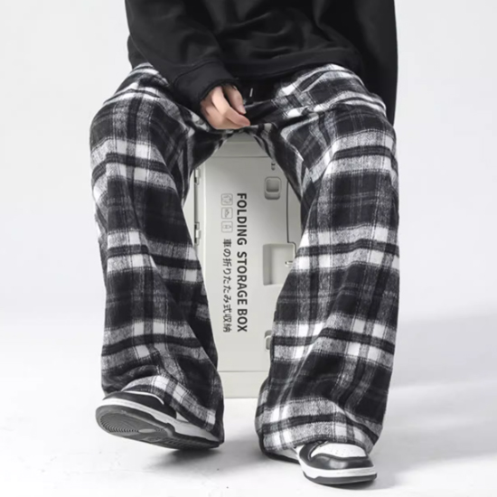 チェックパンツ メンズ ストリート系 ワイドパンツ モード系