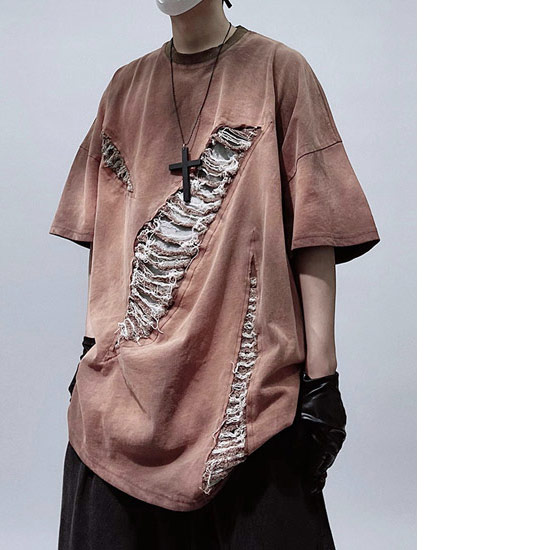 Tシャツ メンズ ロング丈 大きいサイズ 半袖 ダメージ加工 ビッグT