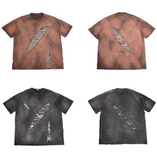 Tシャツ メンズ ロング丈 大きいサイズ 半袖 ダメージ加工