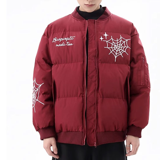 ダウンジャケット 光沢 drip opium 平成 フーディー お兄系 swag ダウンジャケット メンズ V系 オラオラ系 蜘蛛の巣 刺繍 30代 40代 50