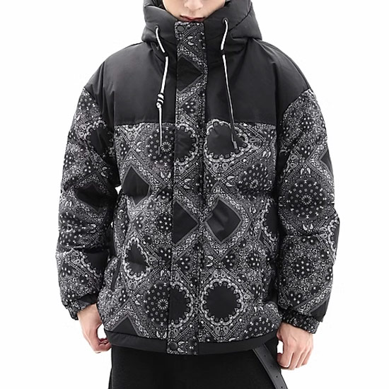 オラオラ系 ダウンジャケット メンズ V系 ハイネック バンダナ柄 30代