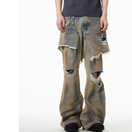 デニムパンツ メンズ V系 パンツ モード系 レディース 変形 ダメージ