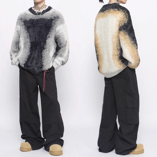 セーター メンズ 毛皮 モード系 ニットソー V系 ロンT ロングTシャツ