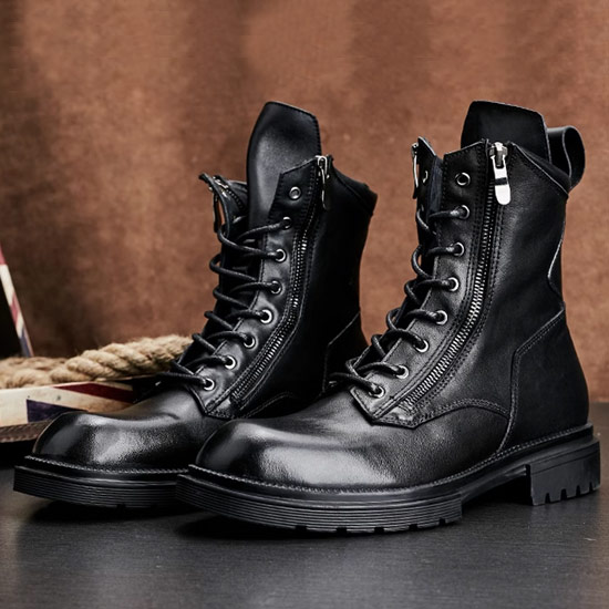 V系 ブーツ メンズ 本革 厚底 コンバットブーツ レザー厚底 ミリタリー