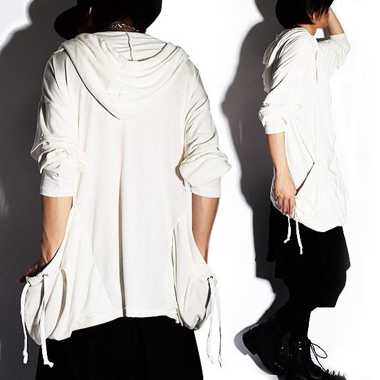 ロングTシャツ メンズ ロング丈 変形 ドレープ パーカー
