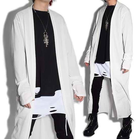 ロングカーディガン メンズ モードファッション ニットカーディガンド 薄手 日本最大級の品揃え ホワイト 白 V系 ビジュアル系 個性的 ホスト 日本製 お兄系 モード系