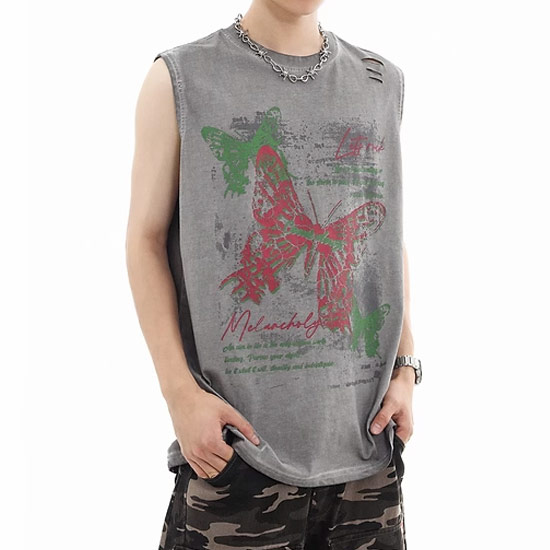 V系 タンクトップ メンズ ノースリーブ モード系 Tシャツ