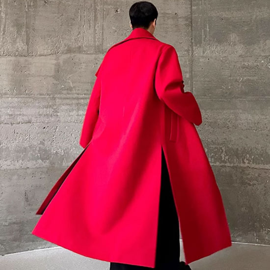 V系 コート メンズ モード系 ロングコート 赤 レッド ミリタリーコート