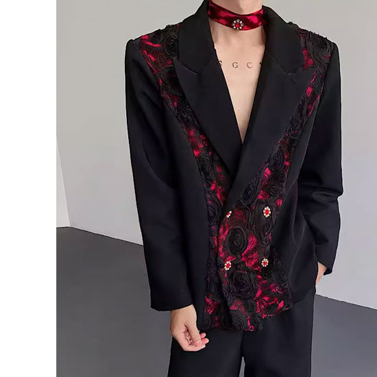 V系 ジャケット メンズ モード系 テーラードジャケット アウター 刺繍