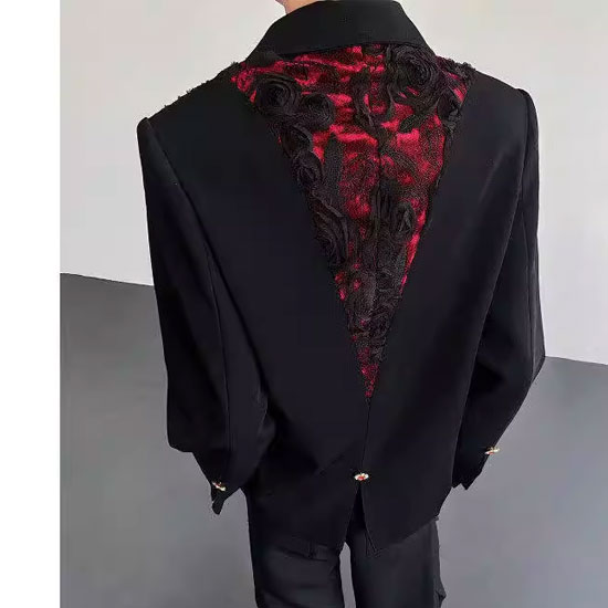 V系 ジャケット メンズ モード系 テーラードジャケット アウター 刺繍