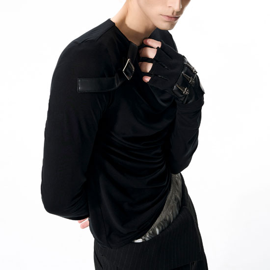 ドレープカットソー モード系 ロングTシャツ メンズ V系 ロンT ロング