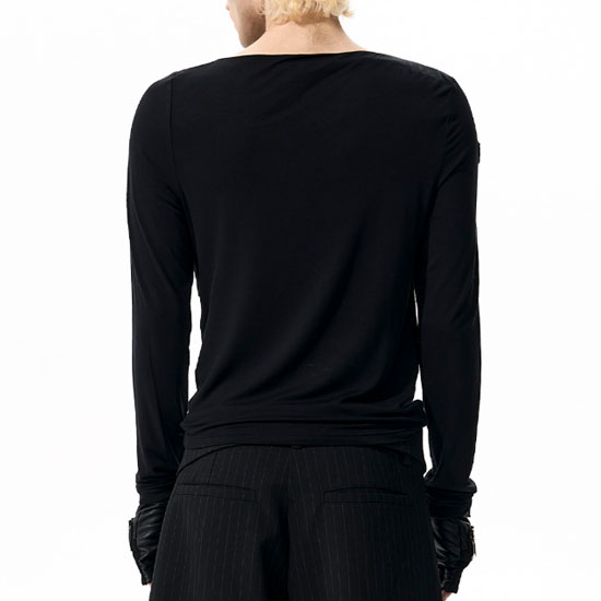 ドレープカットソー モード系 ロングTシャツ メンズ V系 ロンT ロング