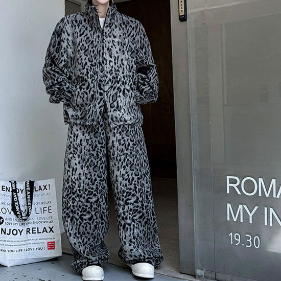 MATERIA マテリア　セットアップ　豹柄　38/38 モノトーン　ヒョウ柄 オラオラ系 セットアップ メンズ オールインワン 上下セット ヒョウ柄