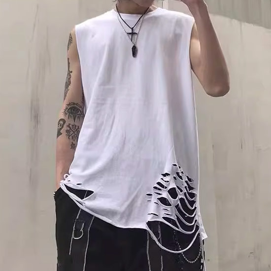 V系 タンクトップ メンズ ダメージ モード系 Tシャツ カットソー