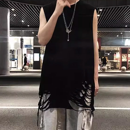 V系 タンクトップ メンズ ダメージ モード系 Tシャツ カットソー