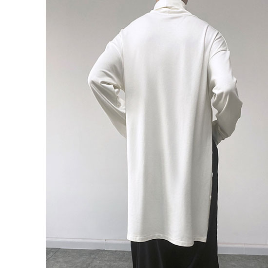 モード系 ロングTシャツ メンズ ハイネック ロンT ロング丈 V系