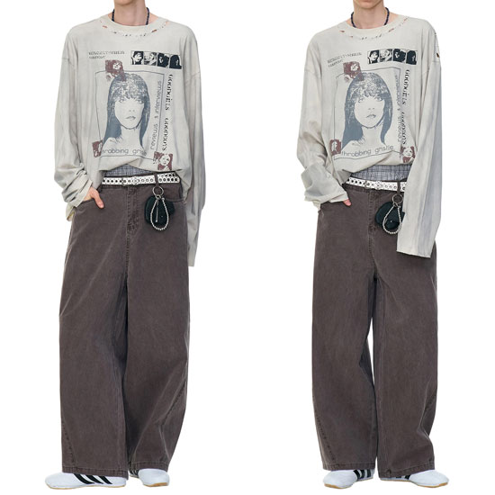 V系 ロングTシャツ メンズ モード系 ロンT オラオラ系 Tシャツ 大人