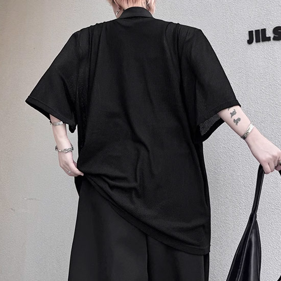 V系 ポロシャツ メンズ メッシュ カットソー モード系 シースルー ポロ