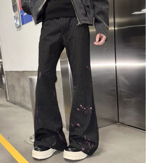 ストライプパンツ メンズ V系 スリムパンツ モード系 フレアパンツ