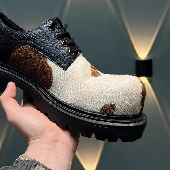 V系 ブーツ メンズ ビジネスシューズ 牛柄 本革 レザーシューズ ホスト