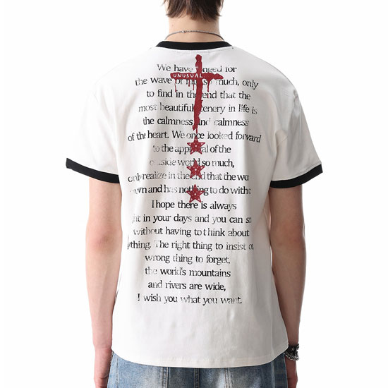 V系 メンズ Tシャツ オラオラ系 リンガーネック パンク ロック モード