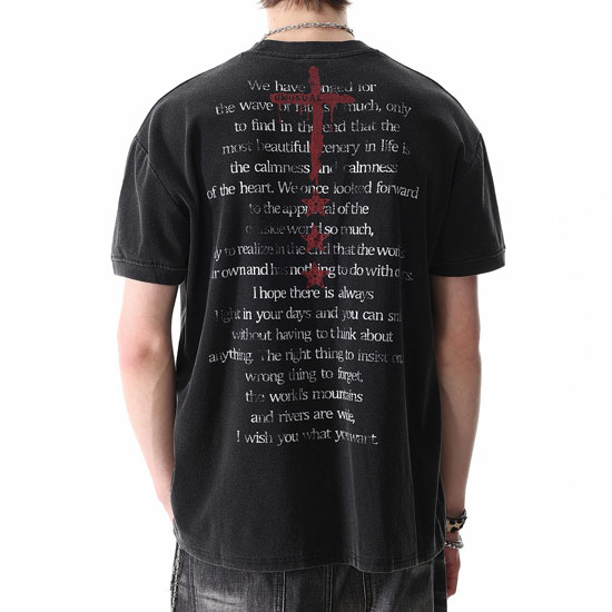V系 メンズ Tシャツ オラオラ系 リンガーネック パンク ロック モード