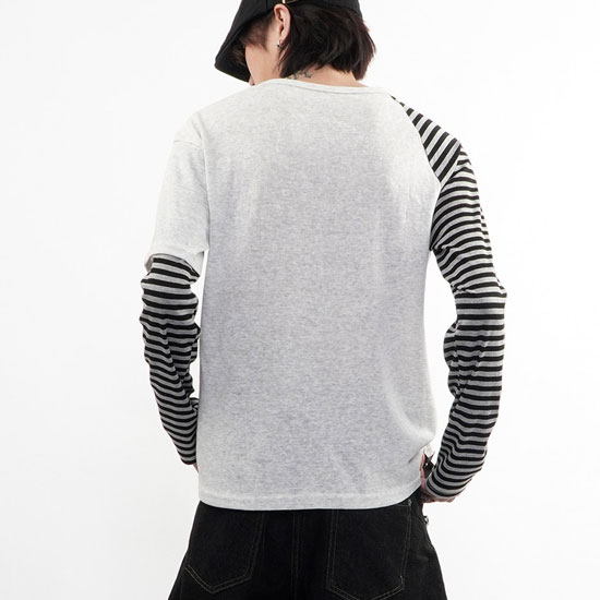 V系 ロングTシャツ メンズ モード系 ロンT トップス ボーダー レディ