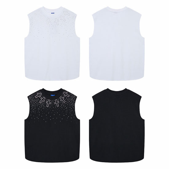 モード系 メンズ Tシャツ V系 タンクトップ カットソー ラインストーン