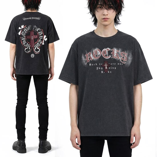 オラオラ系 Tシャツ メンズ ネックロゴ 刺繍 カットソー V系 tシャツ
