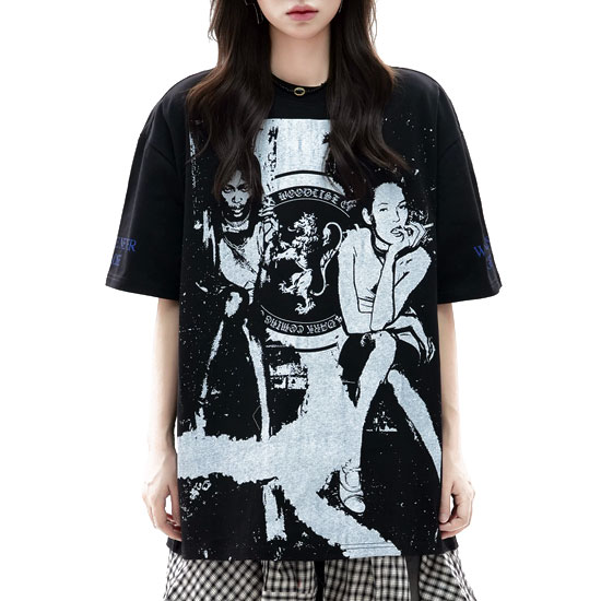 V系 メンズ Tシャツ モード系 カットソー リンガーネック パンク