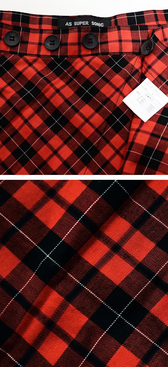 AS SUPER SONIC スカート メンズ 巻きスカート レッド 赤 チェック