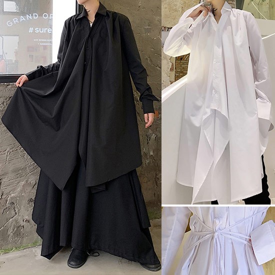 シャツ メンズ モードファッション ロングシャツ ドレープシャツ