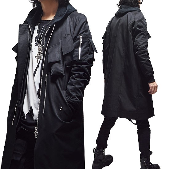 オープニング大セール Ma 1 メンズ ロングコート Ma1 お兄系衣装 韓国 ストリート系 ビジュアル系 V系 ガスマスクジャケット ガスマスクコート コート ロング丈 チェスターフィールドコート Twofoldinteriors Com