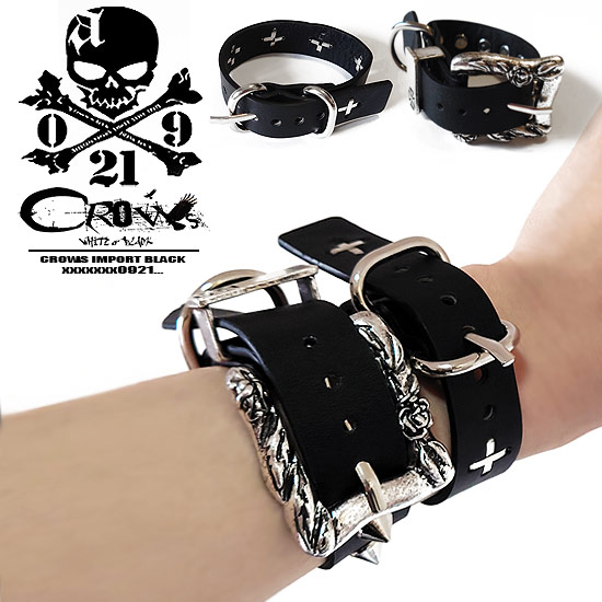 V系 ブレスレット メンズ モード系 オラオラ系 本革 レザー 十字架