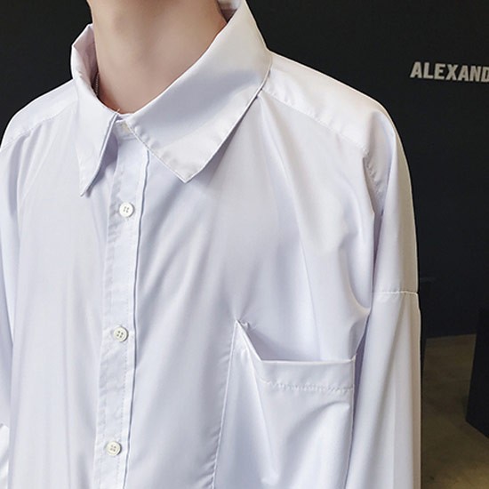 シャツ メンズ ロング丈 変形 シャツコート ロングシャツ インポート V
