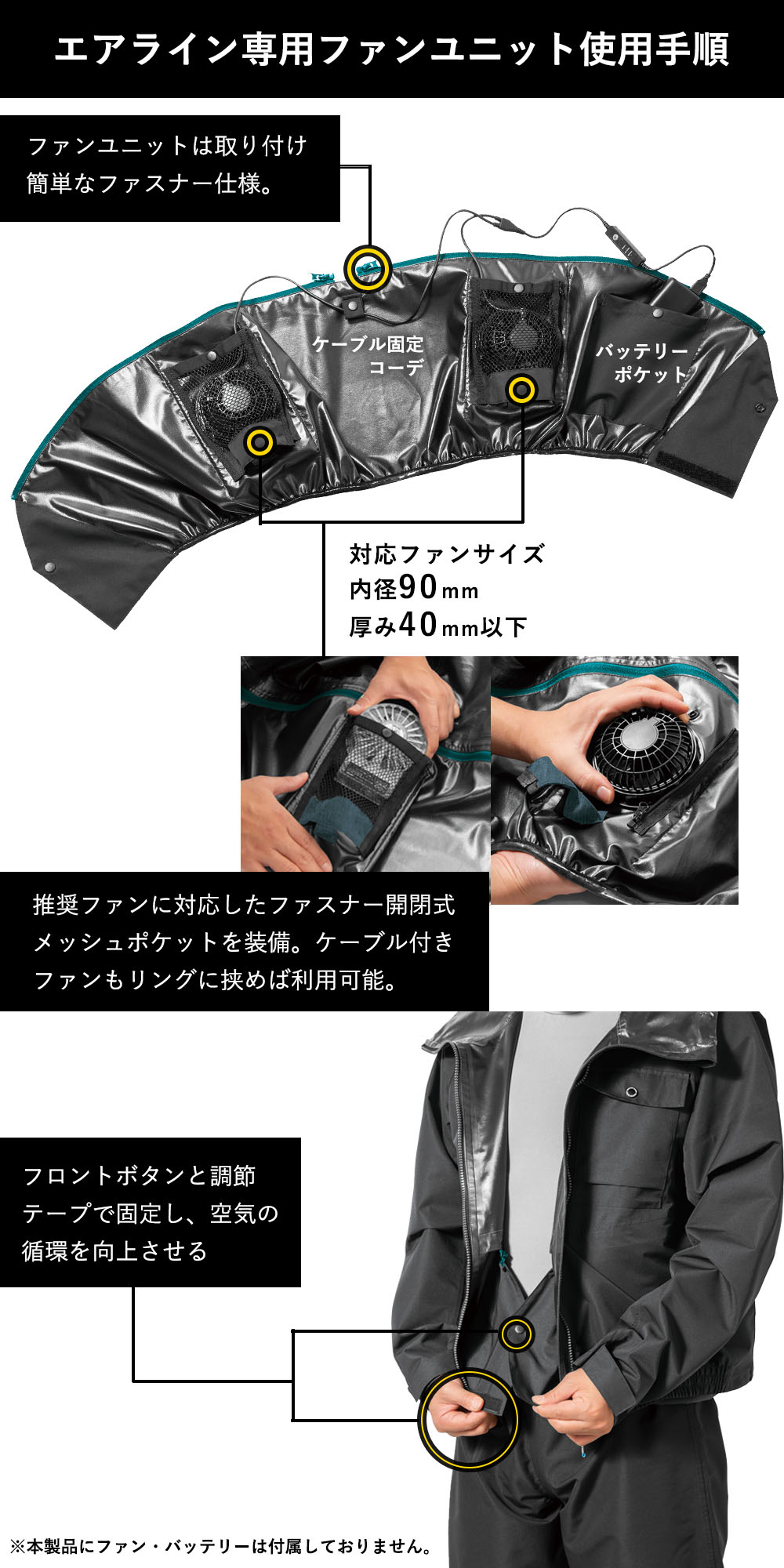 レインコート 自転車 ファン バッテリー別売 防水 レインスーツ エアレインプロ ショートブルゾン ファン対応 メンズ レディース 兼用｜alleguretto88jp｜10