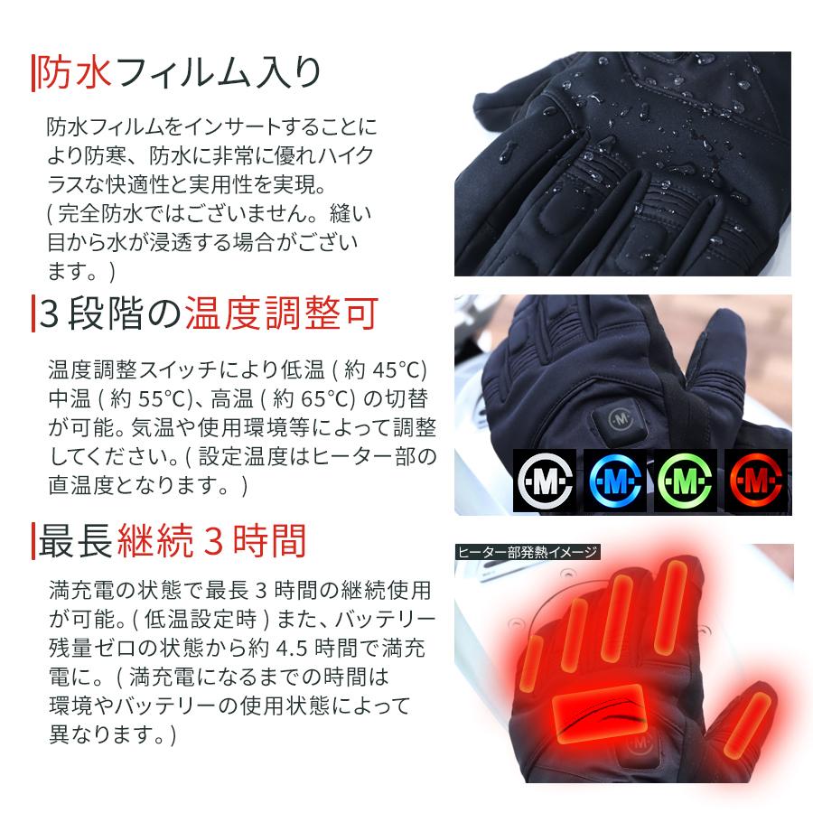 めちゃヒート 電熱グローブ バイク用 日本製ヒーター 防水 充電