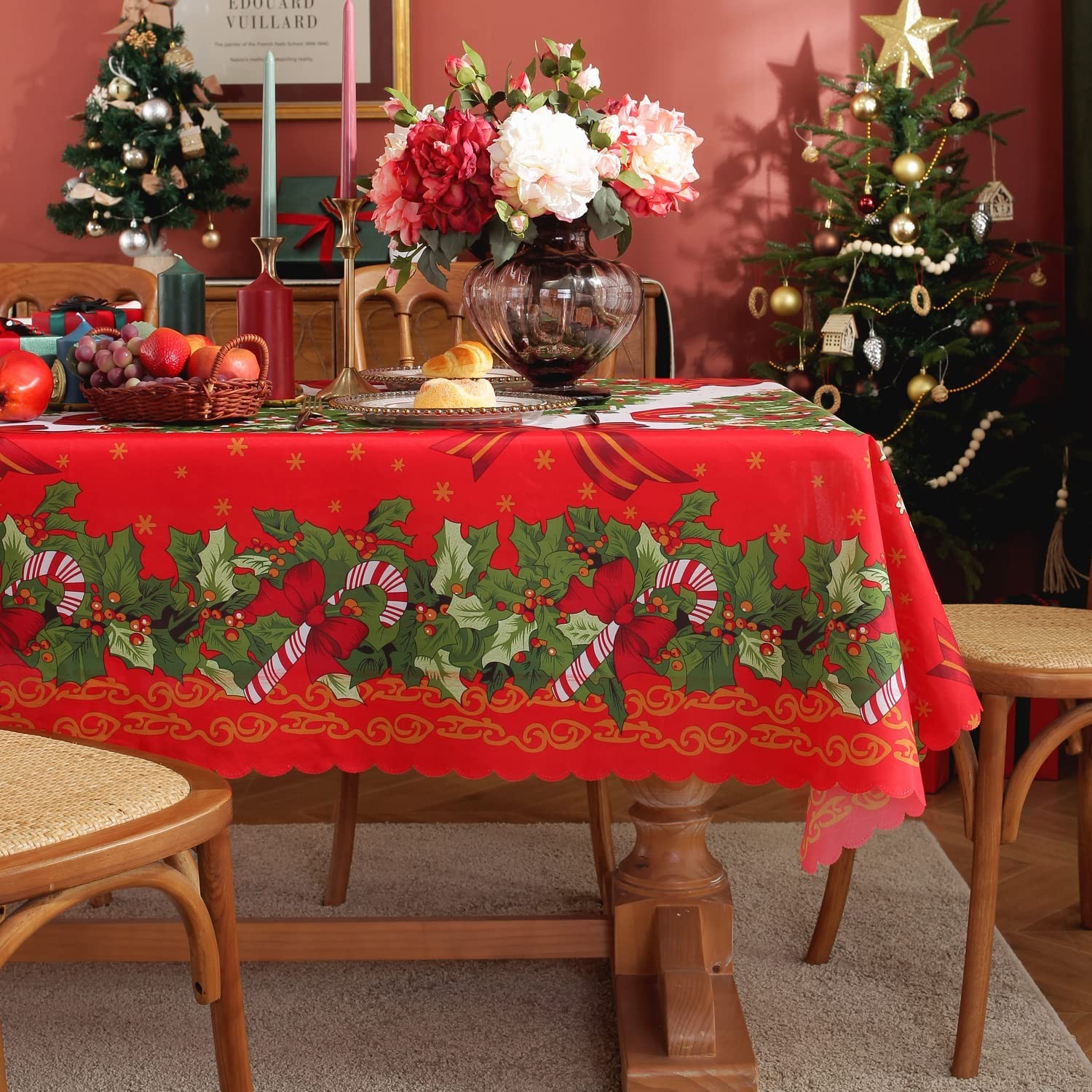 クリスマス テーブルクロス 撥水 テーブルカバー 長方形 防水 防油 撥水加工 汚れ防止 クリスマス 飾り 150x180cm 赤 クリスマスツリー