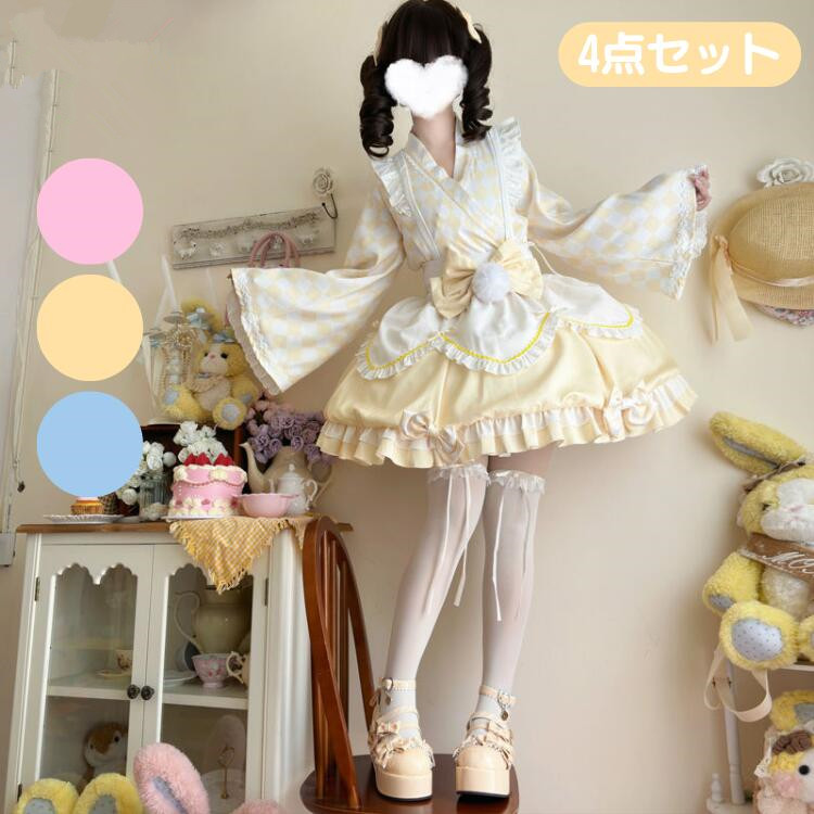 ハンドメイド　ロリータ 4点セット 4点セット】 和風ロリータ 洋装 かわいい 上下セット メイド服
