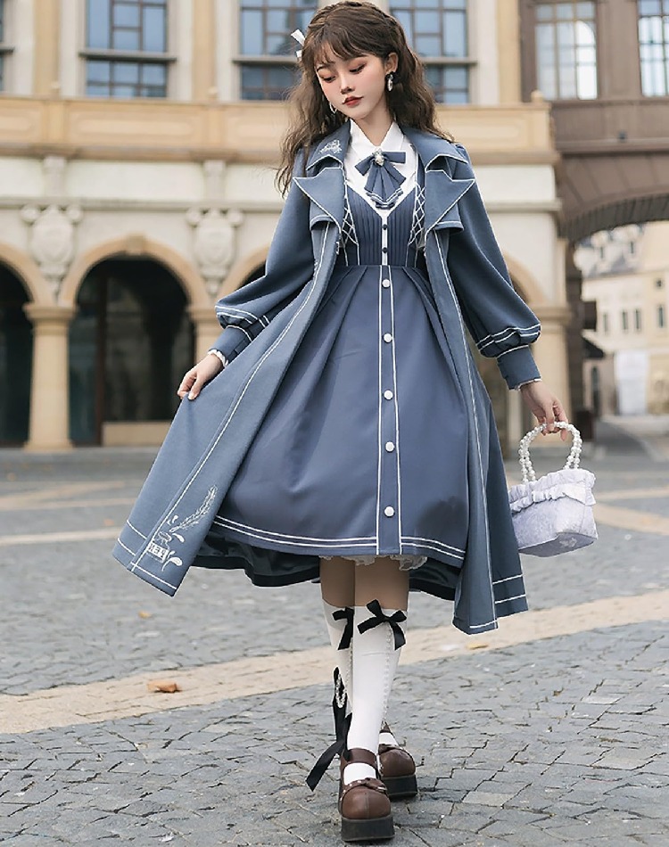3点セット】女性ロリータプリンセスドレス和風ブルードレスロング