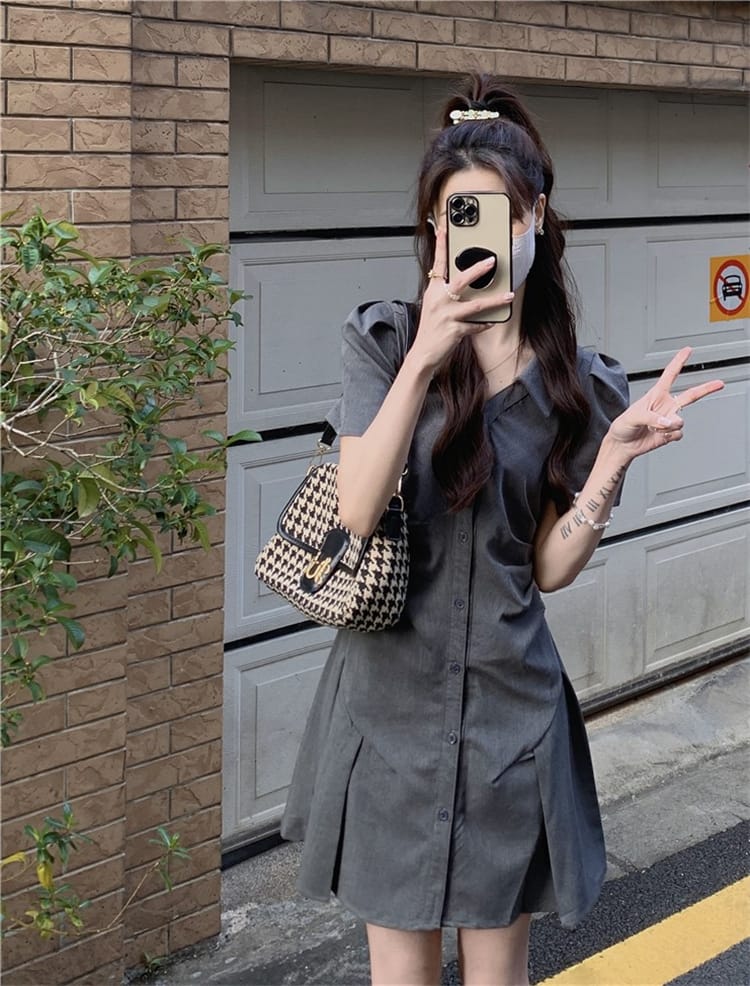 韓国 服 レディース ワンピース グレー 半袖 レディース パンツ グレー 楽天市場】レディース vネック ワンピース ビジュー フリル 半袖