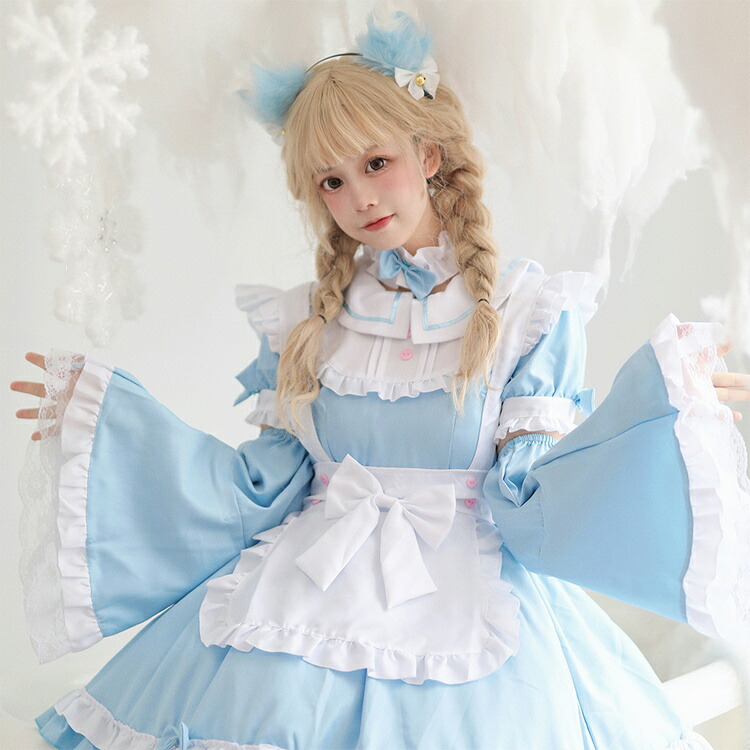 6点セット】メイド服 水色 コスプレ 衣装 仮装 女の子 コスチューム