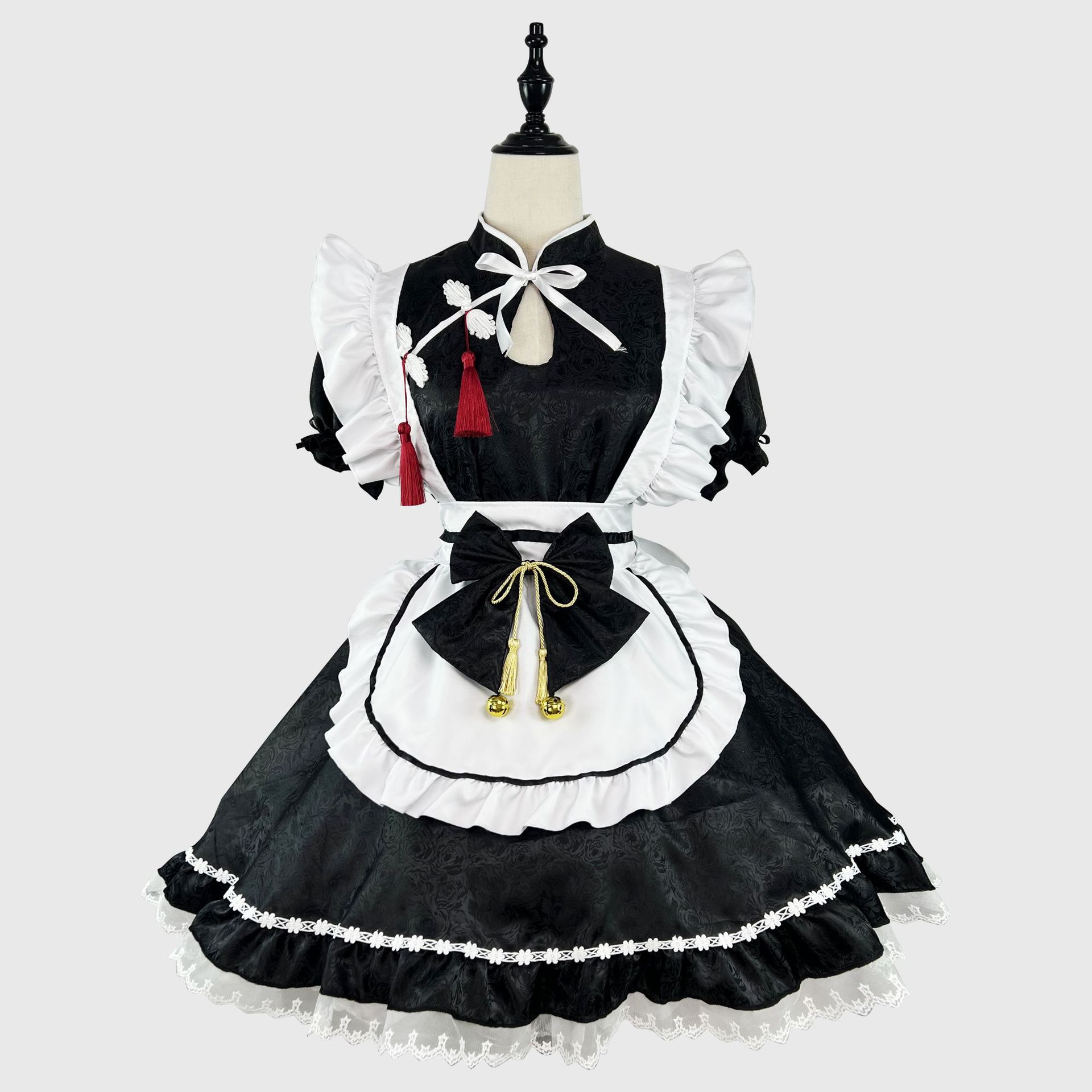 Mサイズメイド服 ロリータ コスプレ メイド 黒 ワンピース 3XLサイズメイド服 ロリータ コスプレ メイド 黒 ワンピース