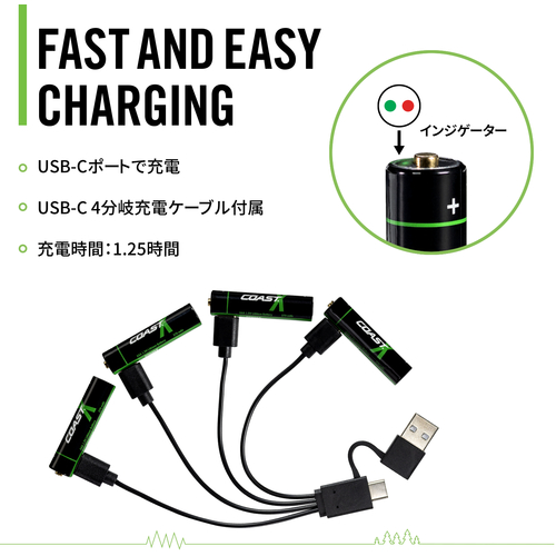 COAST コースト 単4形リチウムイオン充電池 【4本組】 充電池 ZXAAA