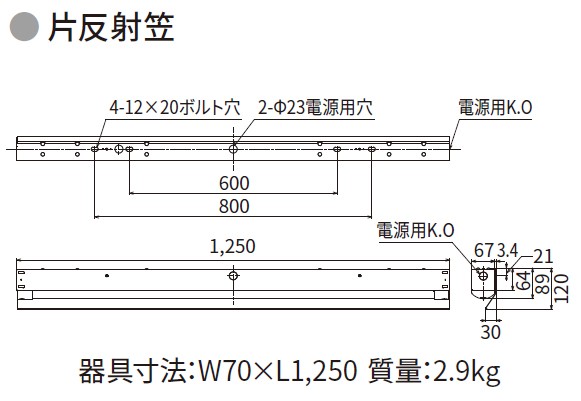 東芝 LEDベースライト 防湿・防雨形 直付形 40タイプ 片反射笠 一般