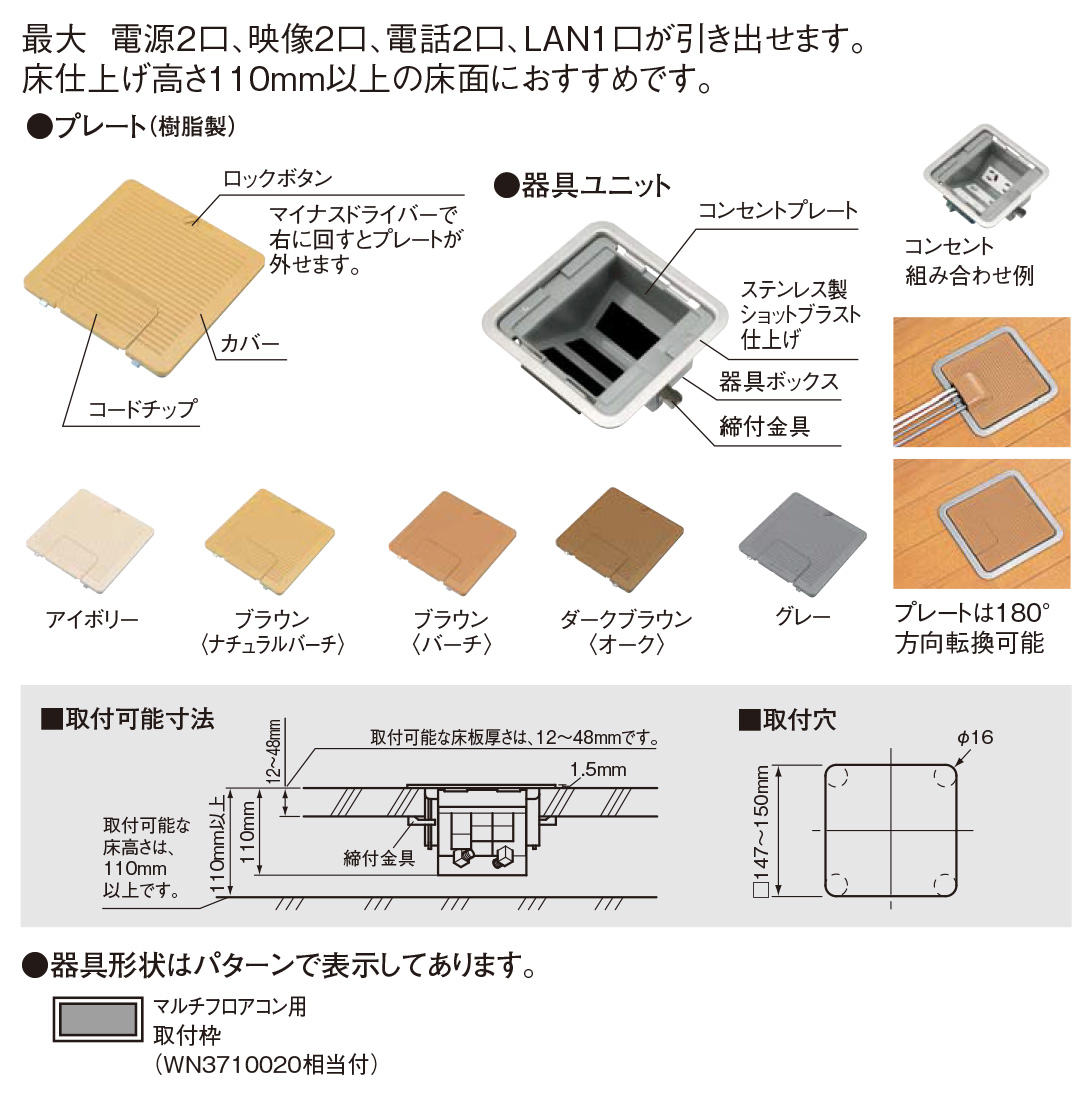 パナソニックマルチフロアコン・プレートセット Panasonic（パナソニック） 住宅用二重床用マルチメディアコンセント