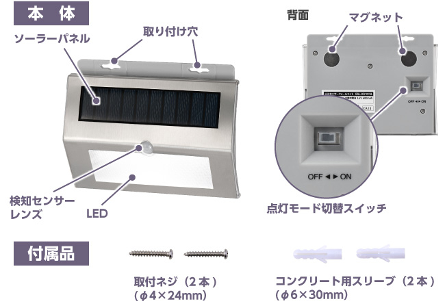 ELPA　LEDセンサーウォールライト ステンレスウォールライト 薄型 白色LED 120lm 防水仕様(IPX4防沫形) 広範囲照射タイプ　ESL-KS101SL | ELPA | 05