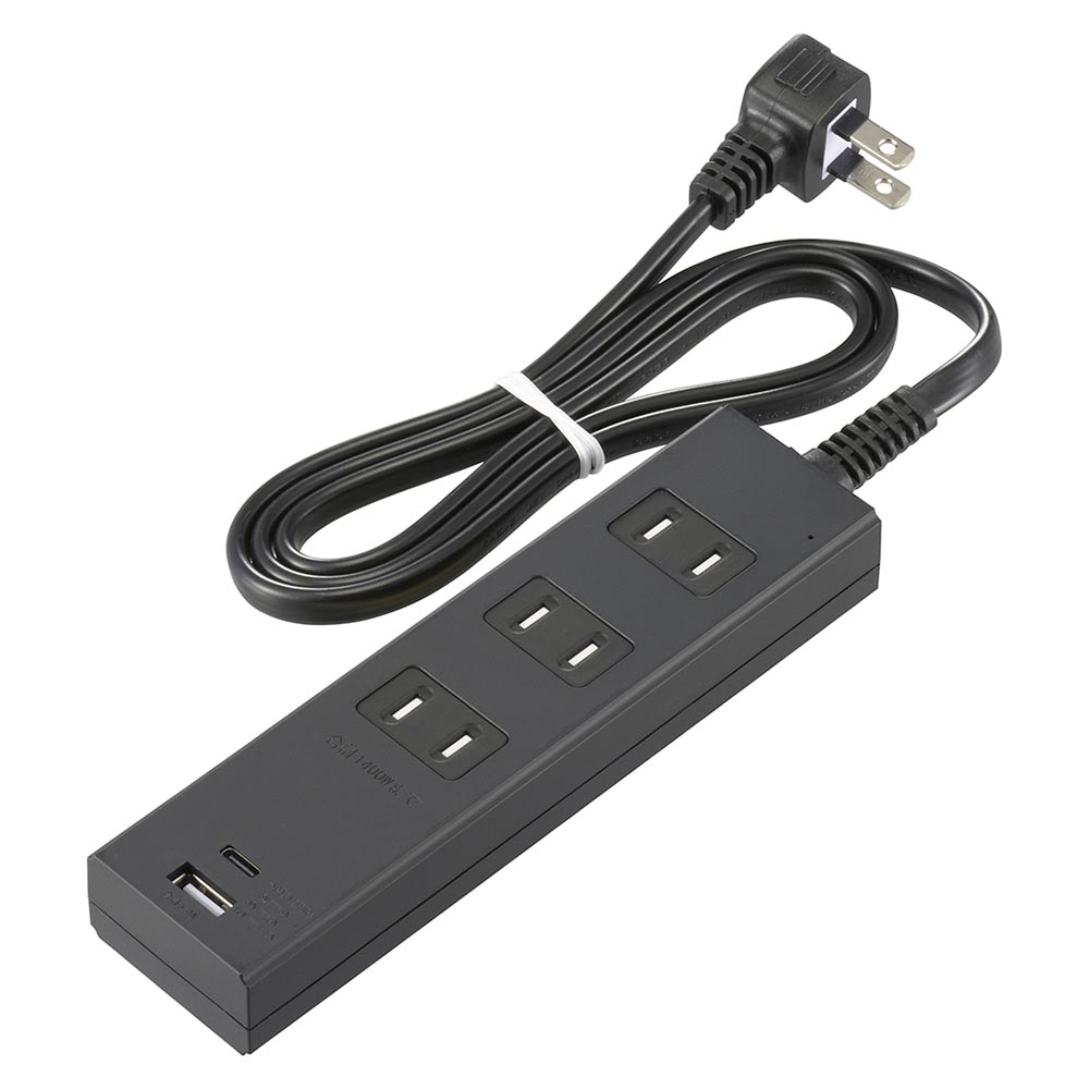 Yahoo! Yahoo!ショッピング(ヤフー ショッピング)オーム電機　雷ガード付節電タップ 3個口 1m Type-C（PD対応）×1、Type-A×1 ホコリシャッター Lプラグ ブラック（黒）　HS-TKU31PD23-K （00-1006）